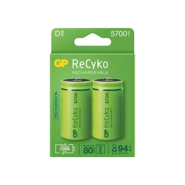 GP Recyko 5700mAh D Büyük Boy Şarj Edilebilir Pil 2'li Paket